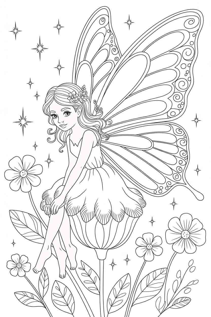 Fairy Design 4 - Fairy Coloring Pages Free Printable for Kids & Adults