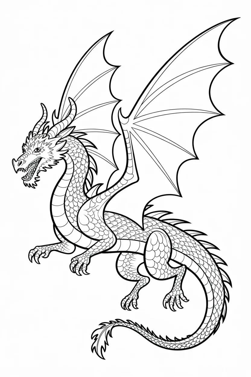 Fantasy dragon Design 1 - Fantasy Dragon Coloring Pages Free Printable for Kids