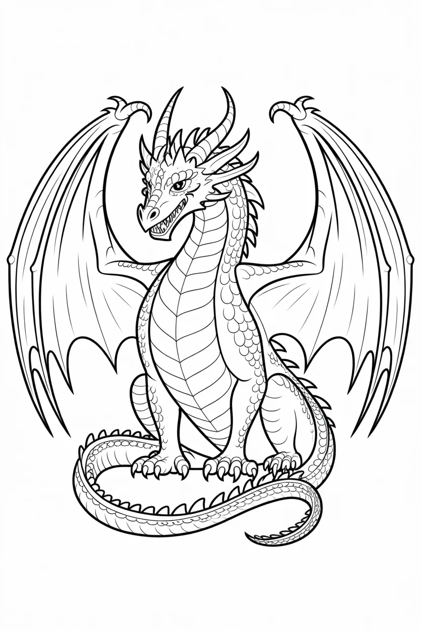 Fantasy dragon Design 2 - Fantasy Dragon Coloring Pages Free Printable for Kids