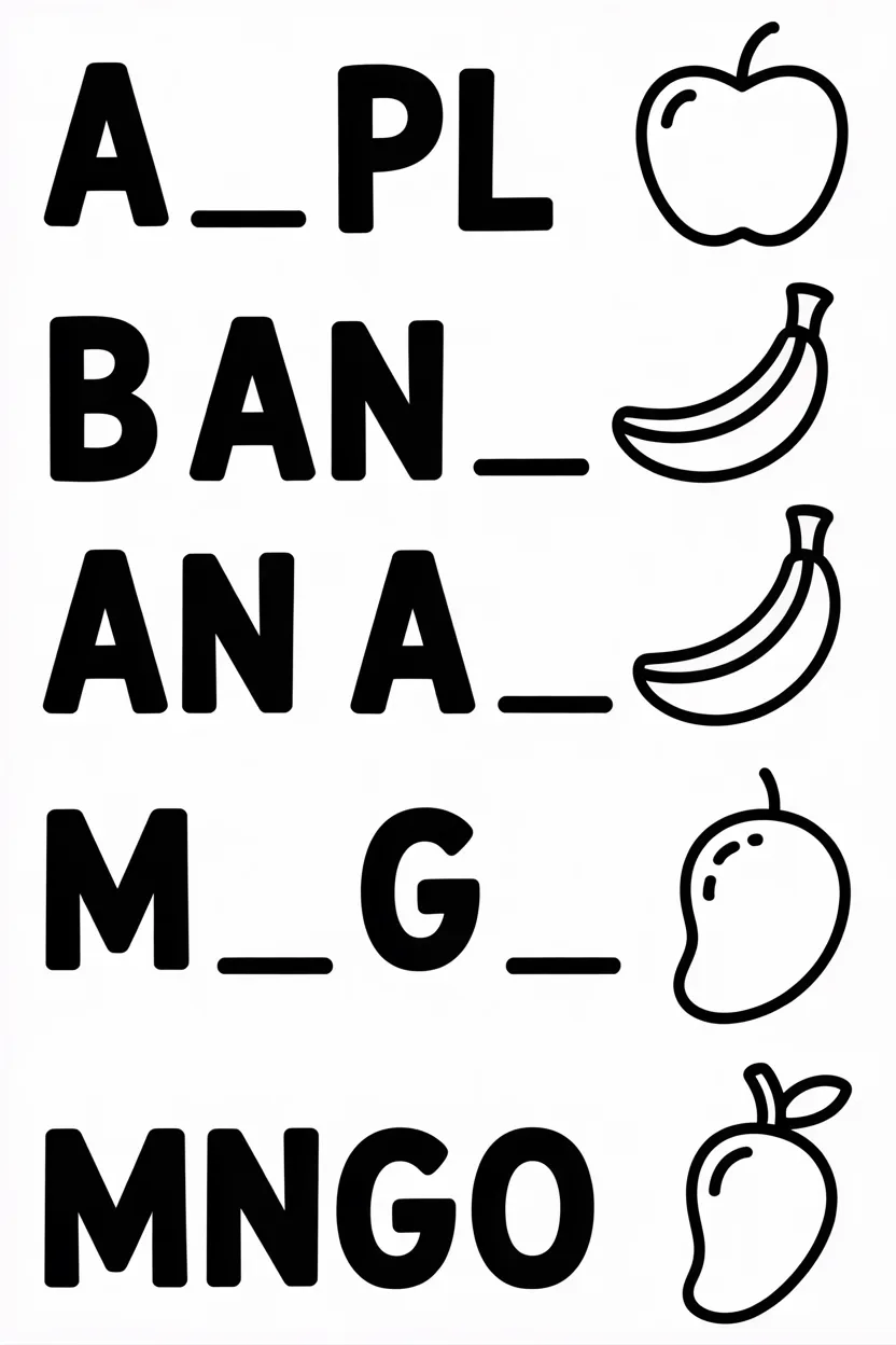 Fill missing letters Design 2 - Kids Fill in the Missing Letters Coloring Worksheets Free