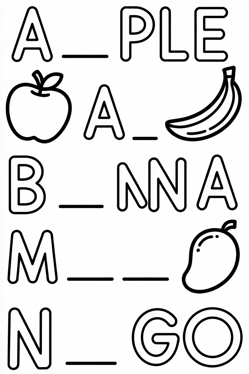 Fill missing letters Design 4 - Kids Fill in the Missing Letters Coloring Worksheets Free