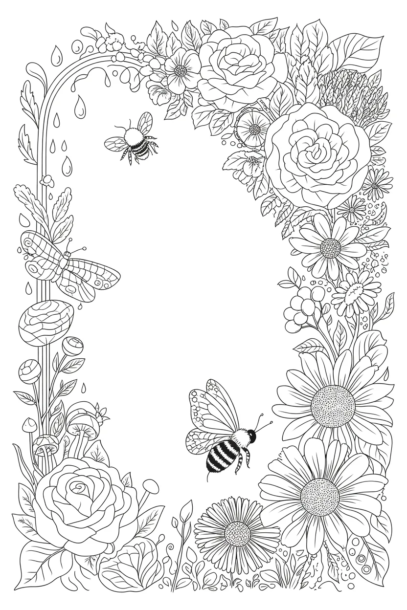 Floral frame Design 1 - Floral Frame Coloring Pages Free Printable for Kids - Beau