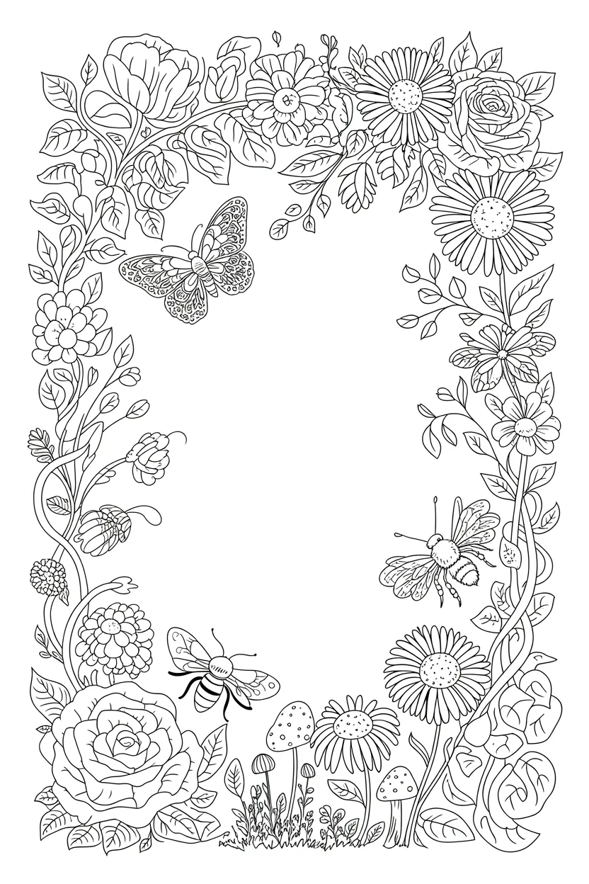 Floral frame Design 1 - Floral Frame Coloring Pages Free Printable for Kids - Beau (2)