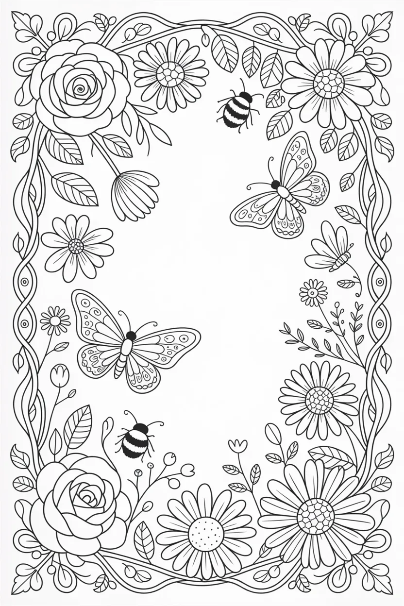 Floral frame Design 4 - Floral Frame Coloring Pages Free Printable for Kids - Beau