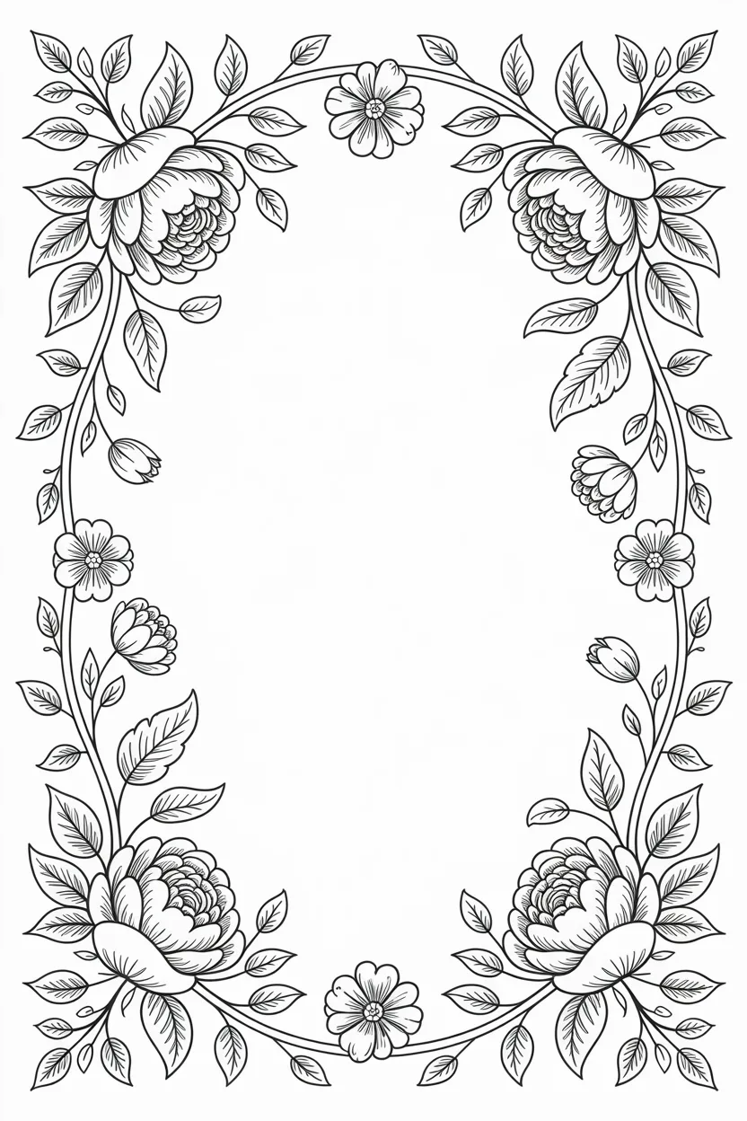 Floral frames Design 1 - Floral Frames Coloring Pages Free Printable - Elegant