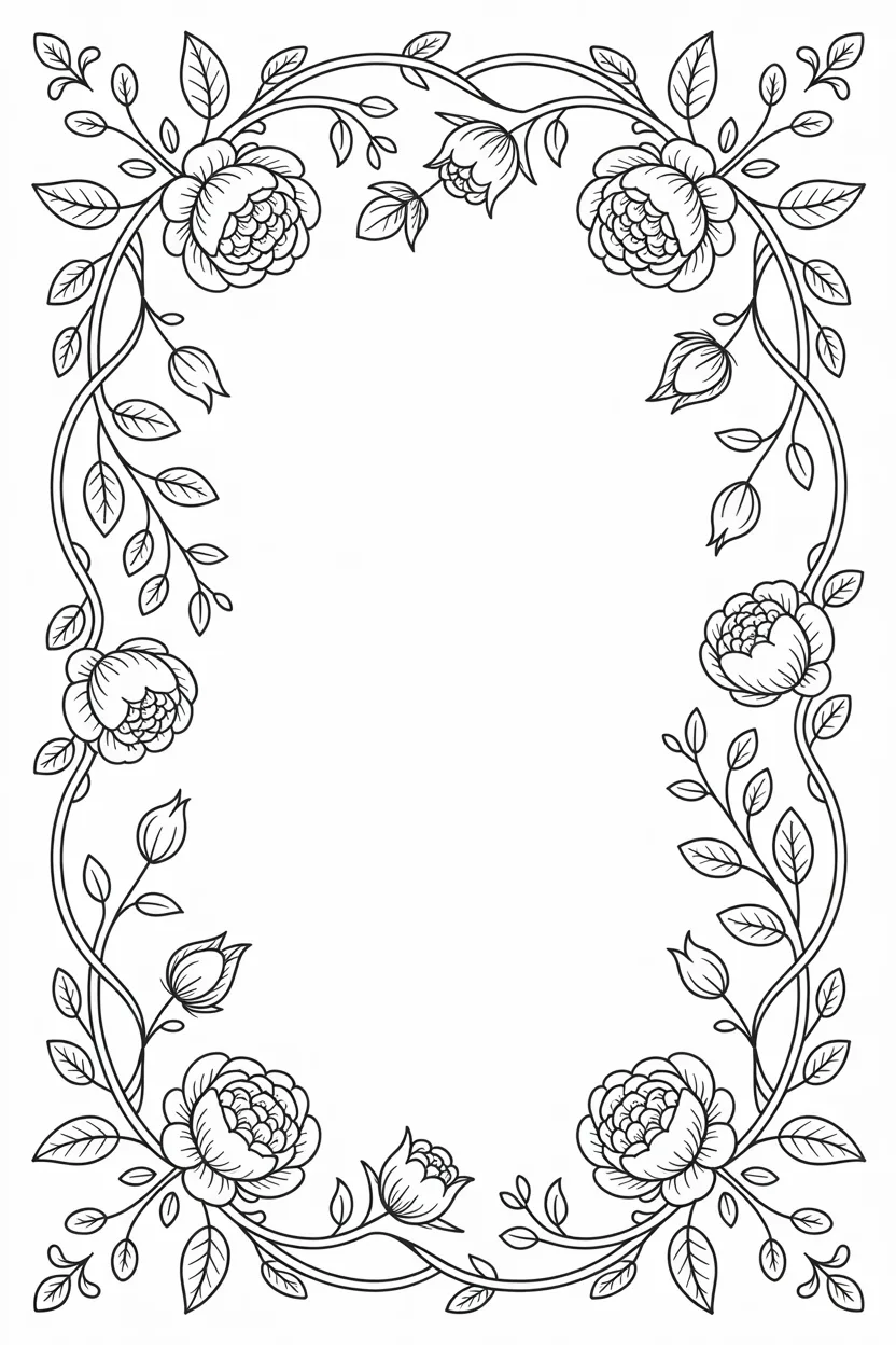 Floral frames Design 2 - Floral Frames Coloring Pages Free Printable - Elegant