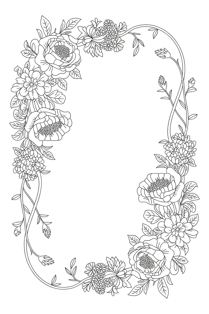 Floral frames Design 3 - Floral Frames Coloring Pages Free Printable - Elegant