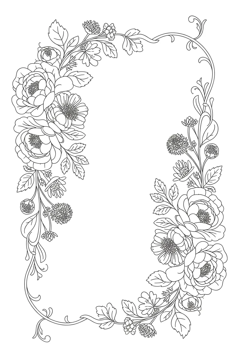 Floral frames Design 4 - Floral Frames Coloring Pages Free Printable - Elegant