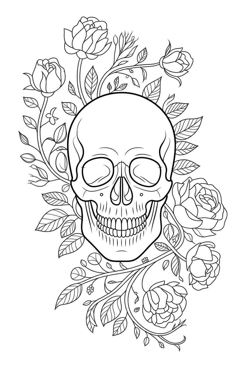 Floral skull - Floral Skull Coloring Pages Free Printable