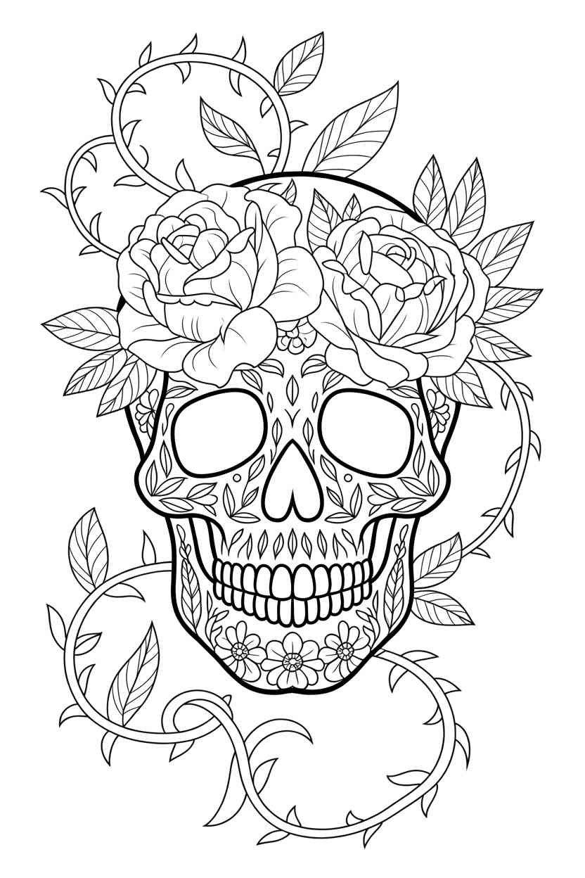 Floral skull - Floral Skull Coloring Pages Free Printable (2)
