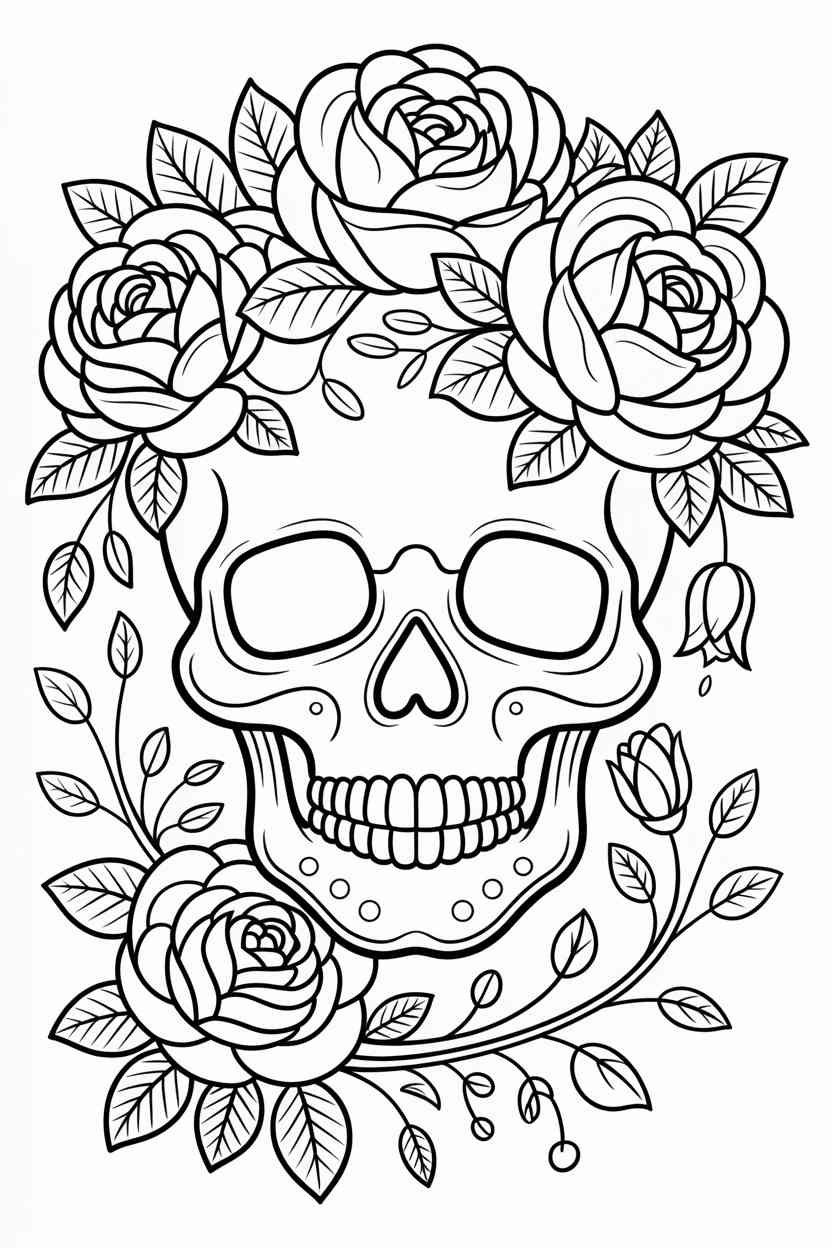 Floral skull - Floral Skull Coloring Pages Free Printable (3)