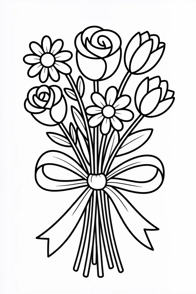 Flower bouquet Design 1 - Cute Flower Bouquet Coloring Pages Free Printable - Adorab
