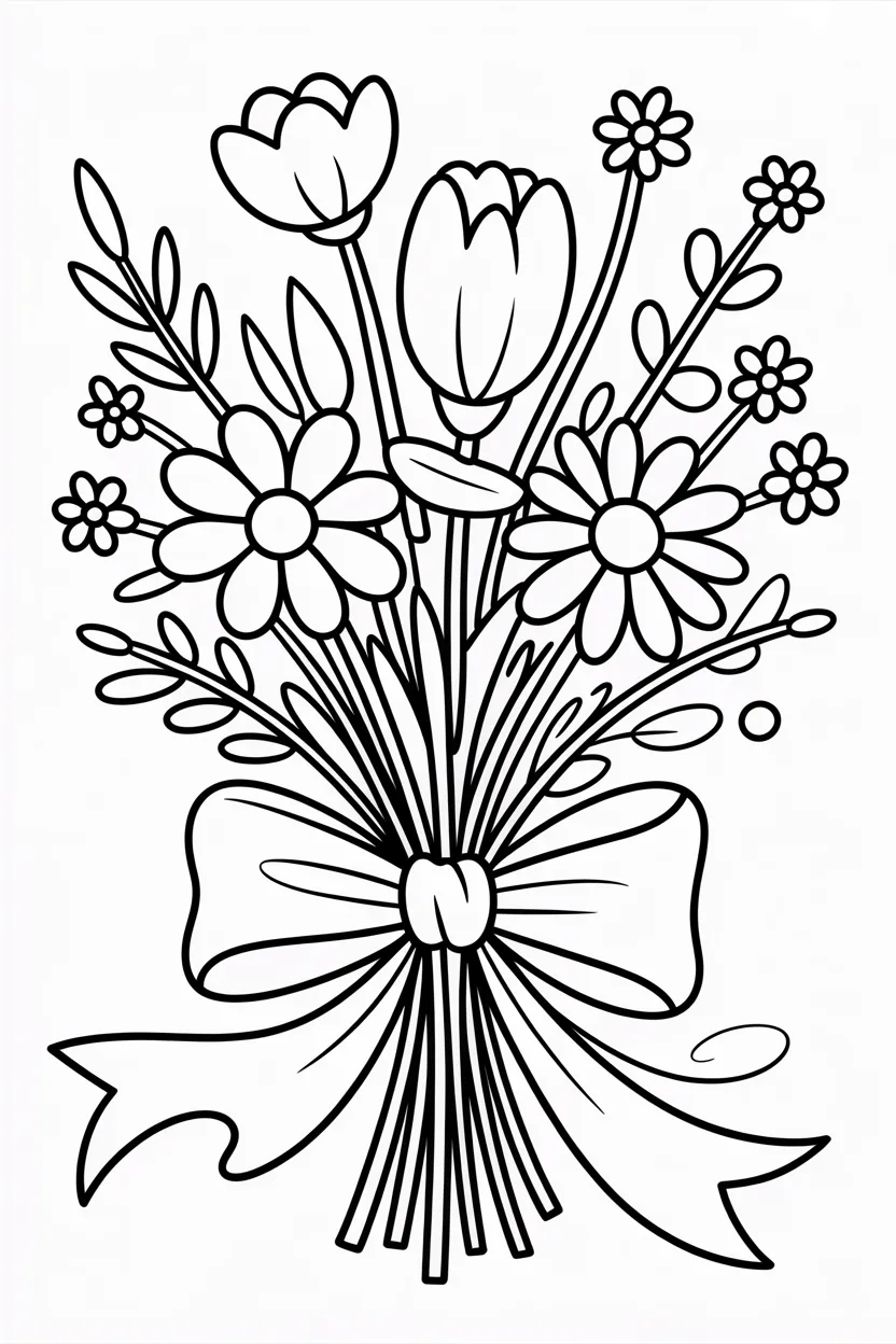 Flower bouquet Design 2 - Cute Flower Bouquet Coloring Pages Free Printable - Adorab