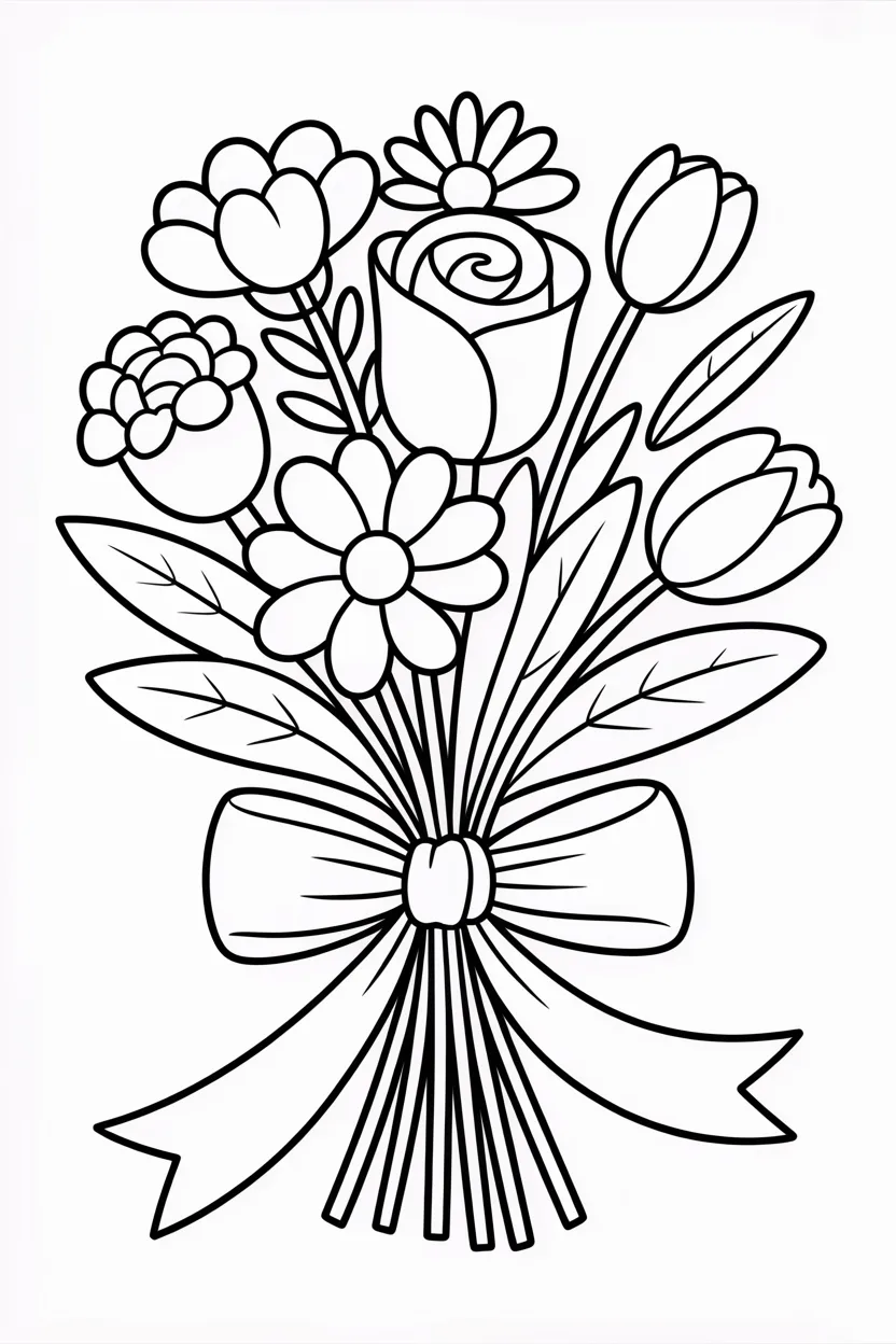 Flower bouquet Design 3 - Cute Flower Bouquet Coloring Pages Free Printable - Adorab