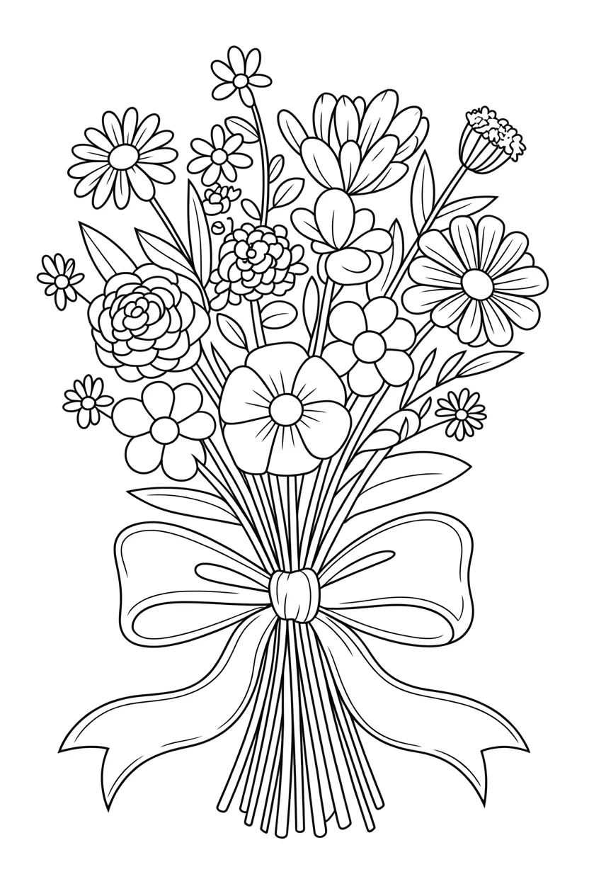 Flower bouquet Design 4 - Cute Flower Bouquet Coloring Pages Free Printable - Adorab