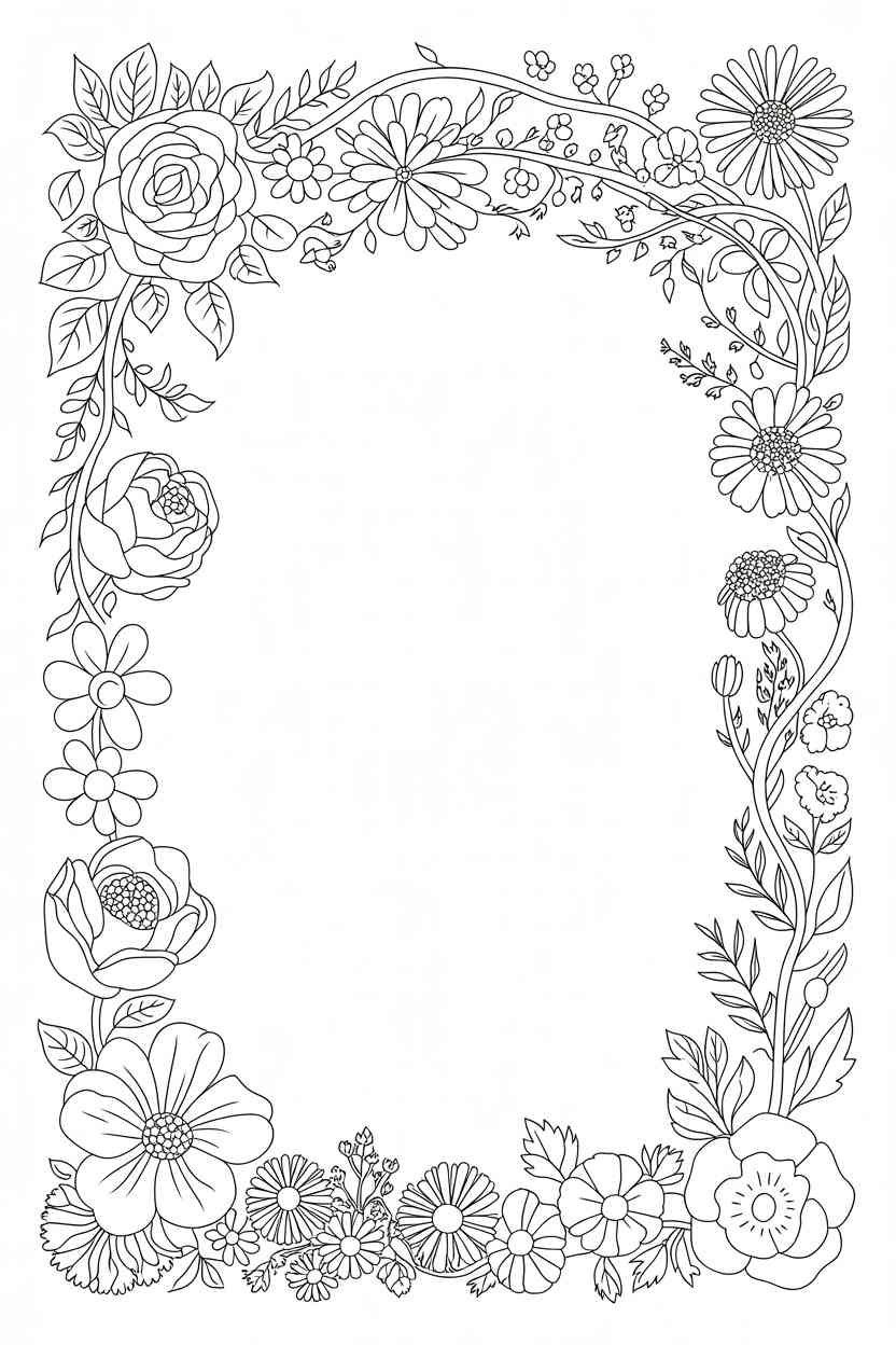 Flower frame - Flower Frame Coloring Pages Free Printable – 5 Beautiful Floral Designs for Relaxing Creativity