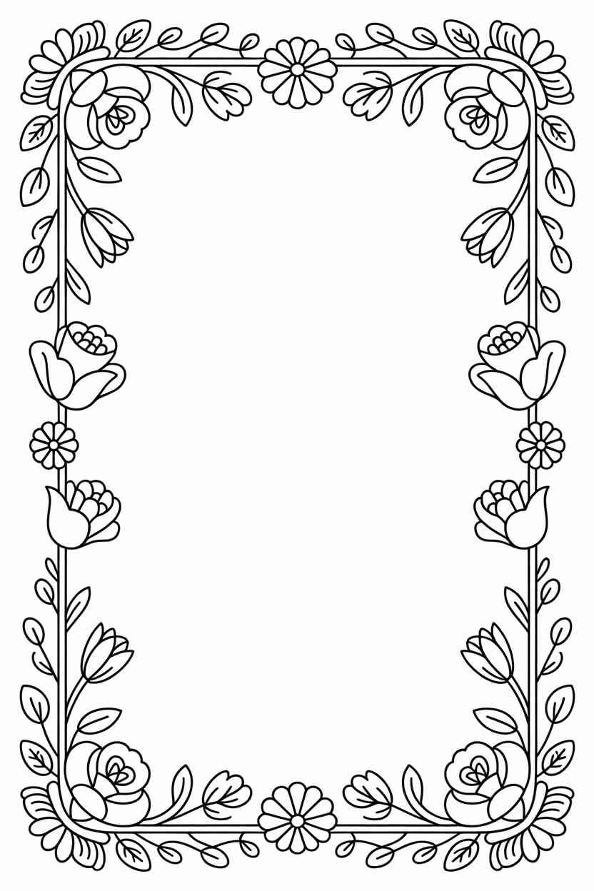 Flower frame - Flower Frame Coloring Pages Free Printable – 5 Beautiful Floral Designs for Relaxing Creativity (3)