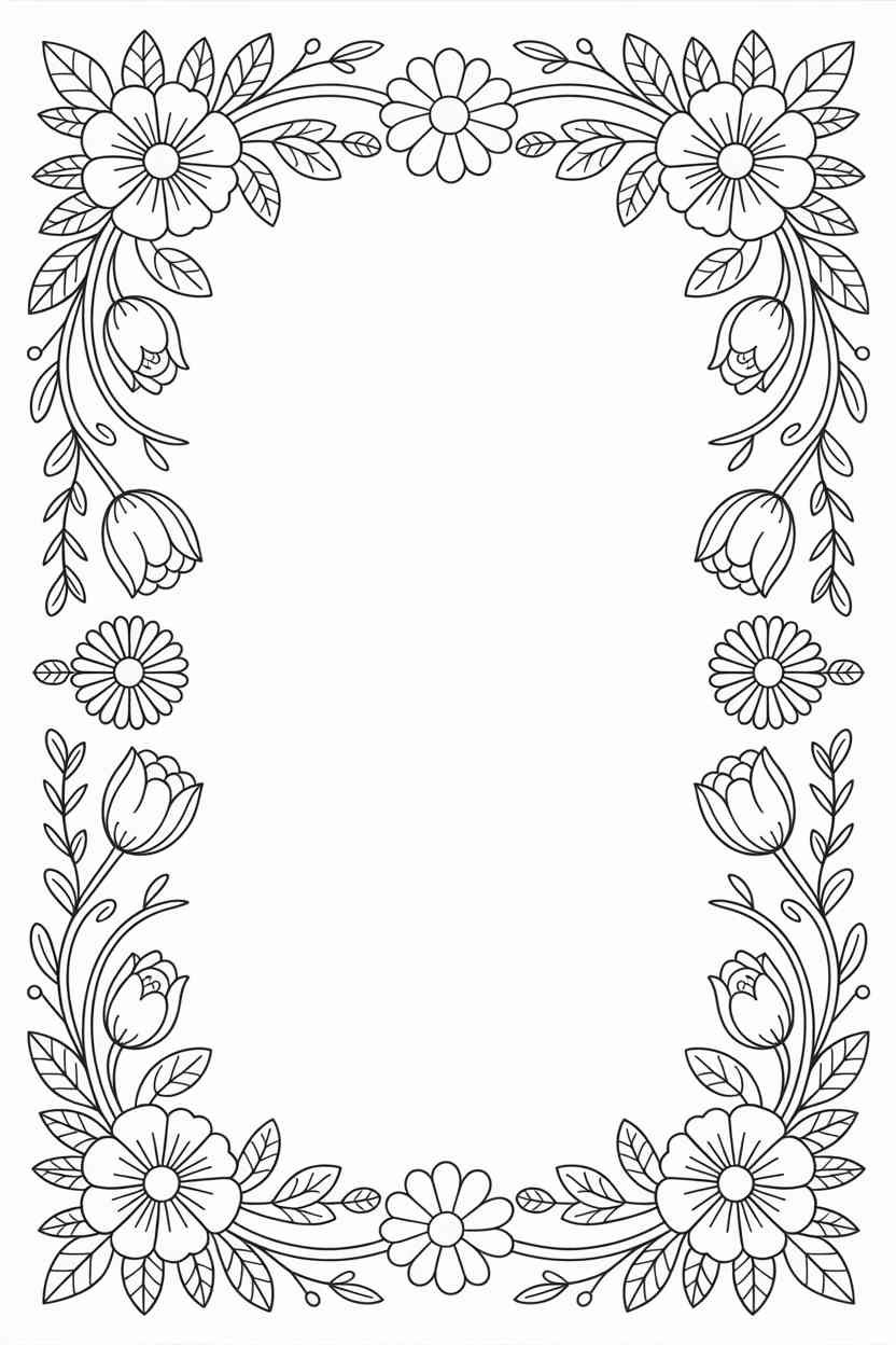 Flower frame - Flower Frame Coloring Pages Free Printable – 5 Beautiful Floral Designs for Relaxing Creativity (4)