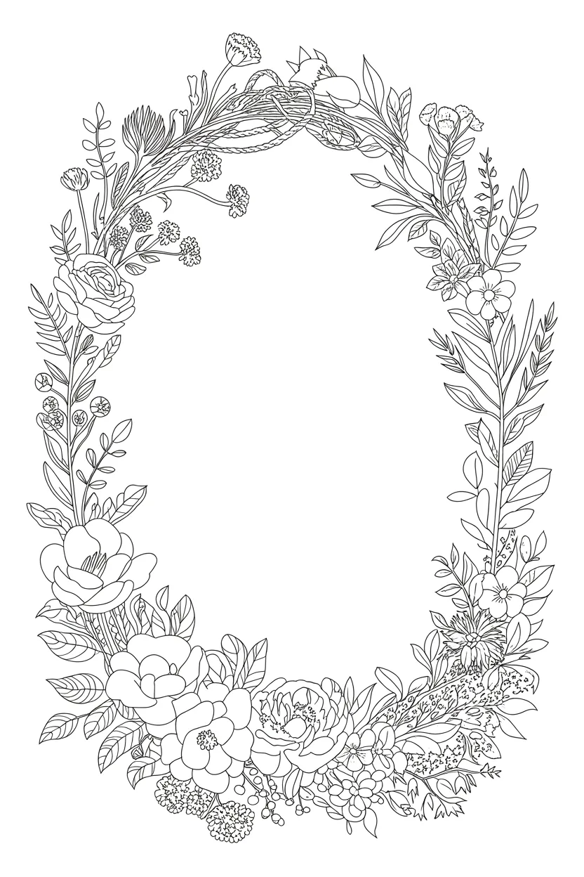 Flower wreath Design 1 - Flower Wreath Coloring Pages Free Printable - Creative