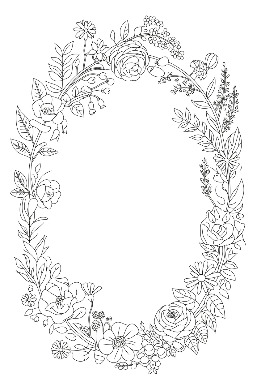 Flower wreath Design 2 - Flower Wreath Coloring Pages Free Printable - Creative
