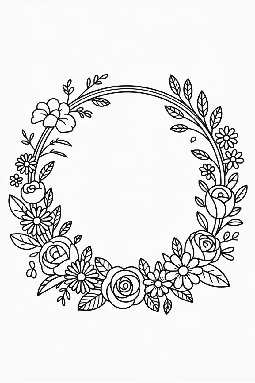 Flower wreath Design 3 - Flower Wreath Coloring Pages Free Printable - Creative