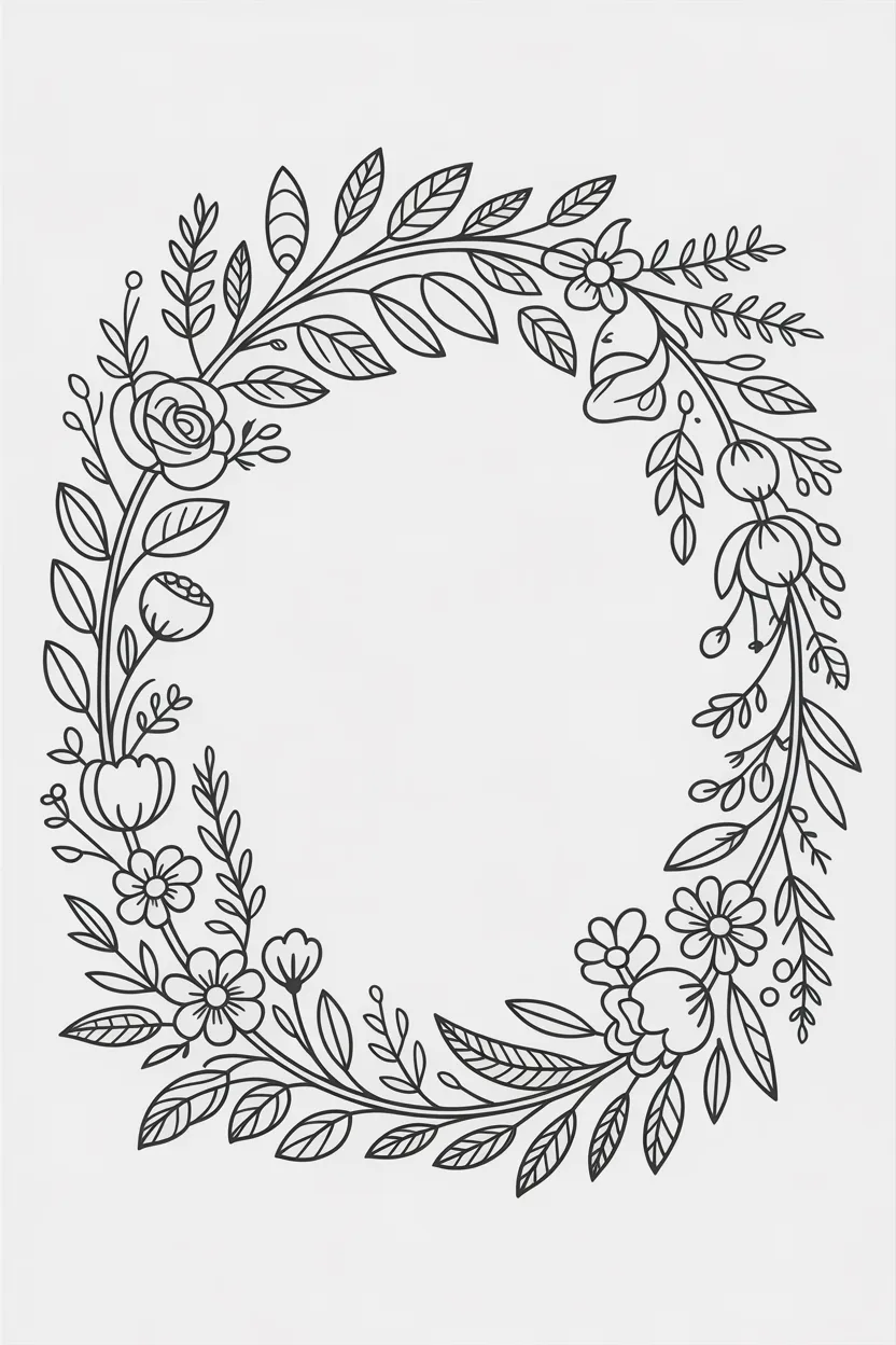 Flower wreath Design 4 - Flower Wreath Coloring Pages Free Printable - Creative