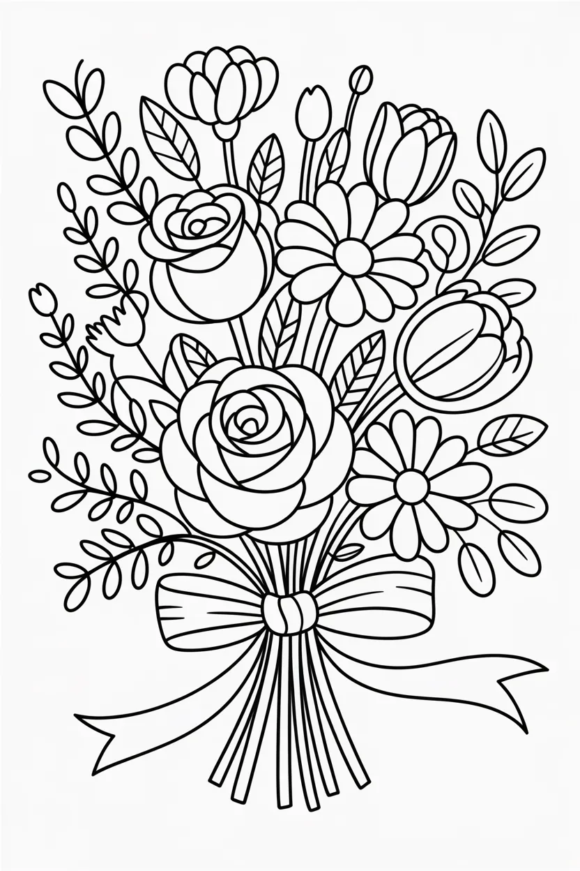 Flowers bouquet Design 1 - Flowers Bouquet Coloring Pages Free Printable