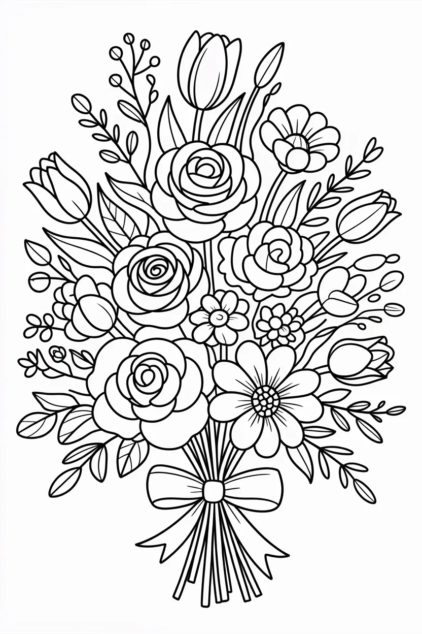 Flowers bouquet Design 1 - Flowers Bouquet Coloring Pages Free Printable (2)