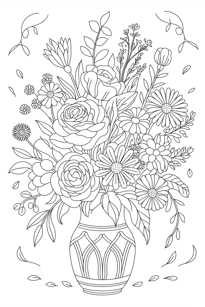 Flowers bouquet Design 1 - Flowers Bouquet Coloring Pages Free Printable (3)