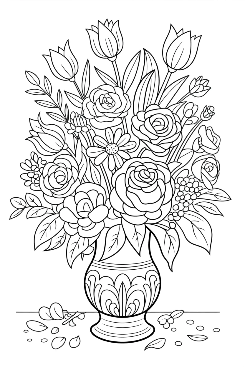 Flowers bouquet Design 4 - Flowers Bouquet Coloring Pages Free Printable