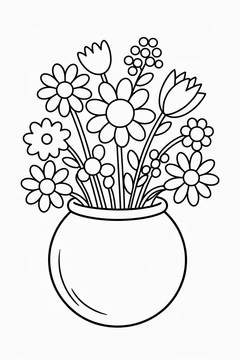 Flowers bouquet Design 2 - Flowers Bouquet Coloring Pages Free Printable for Kids