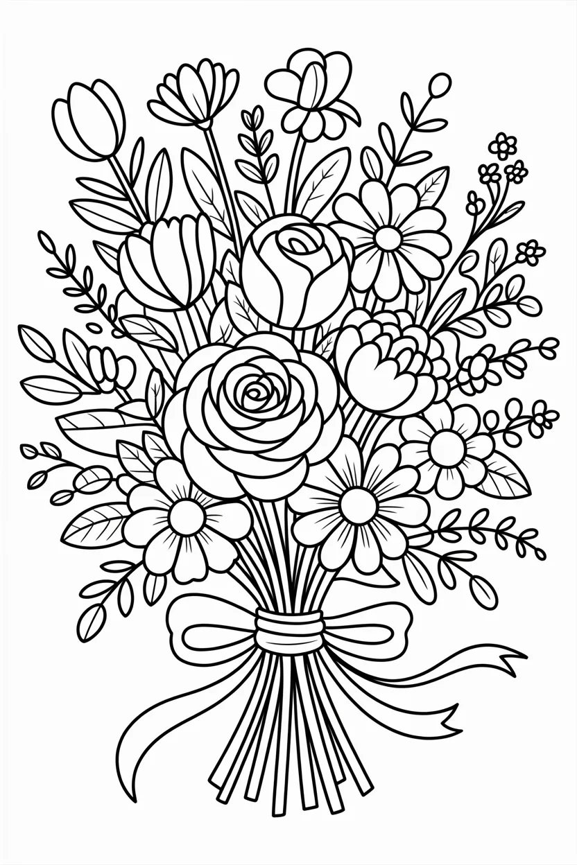 Flowers bouquet Design 3 - Flowers Bouquet Coloring Pages Free Printable - Beautiful