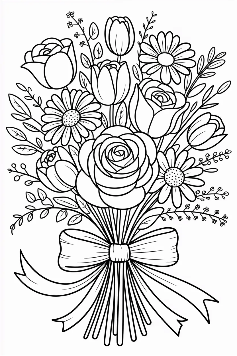 Flowers bouquet Design 3 - Flowers Bouquet Coloring Pages Free Printable - Beautiful (2)