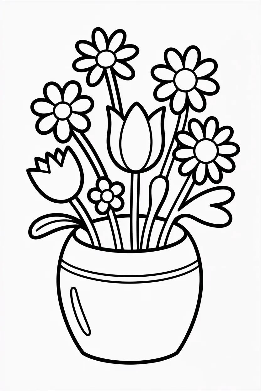 Flowers bouquet Design 3 - Flowers Bouquet Coloring Pages Free Printable for Kids