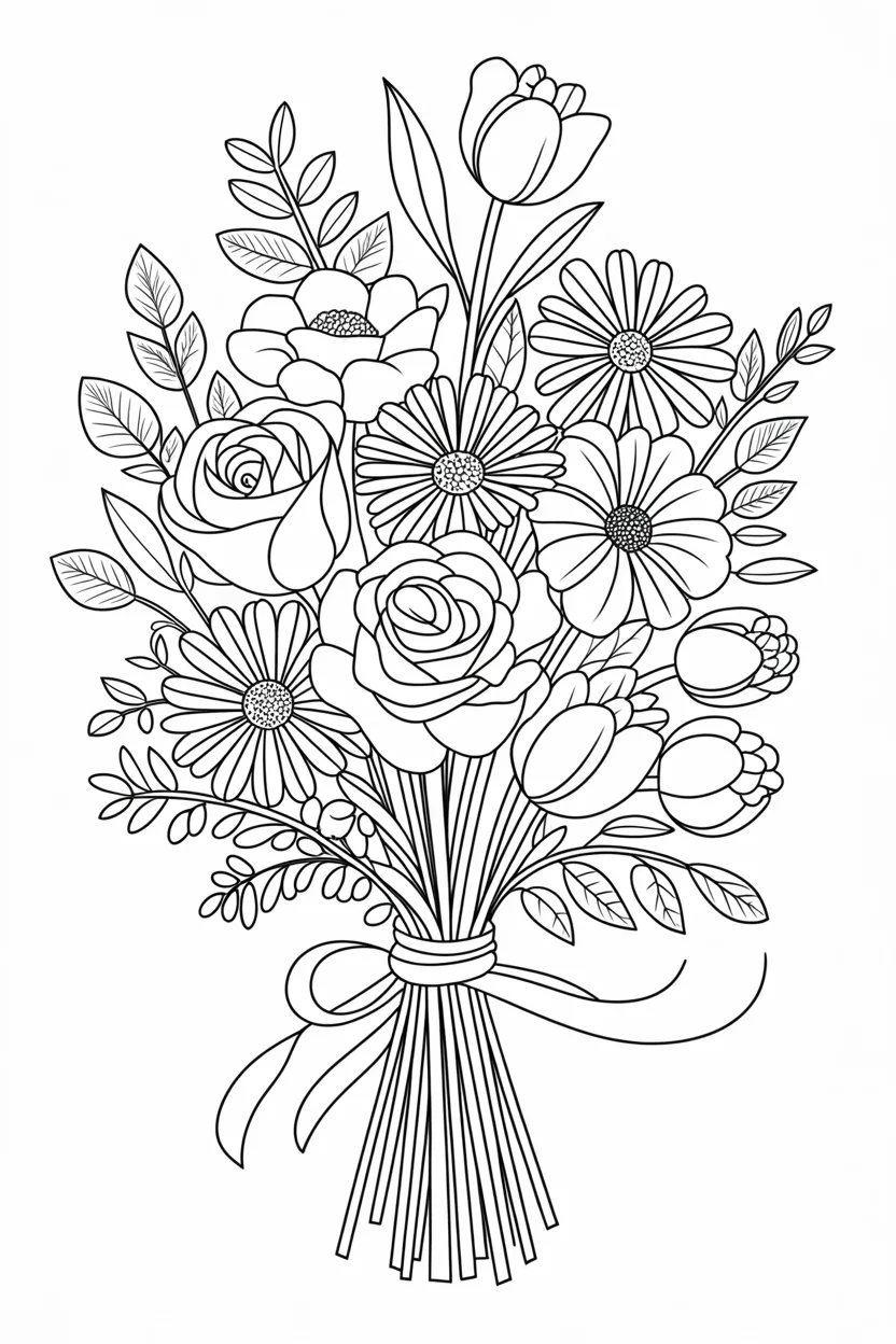 Flowers bouquet Design 1 - Flowers Bouquet Coloring Pages Free Printable - Beautiful (2)