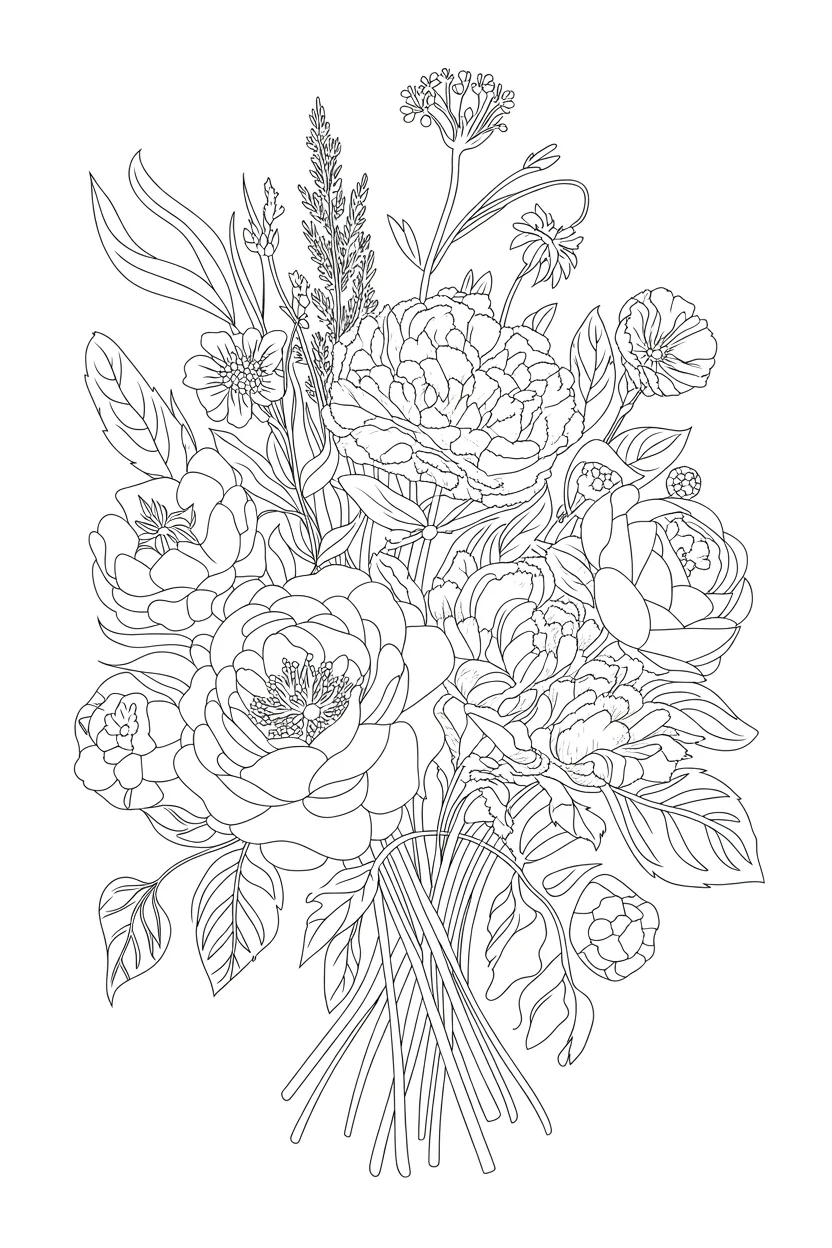 Flowers Design 1 - Flowers Coloring Pages Free Printable for Kids & Adults