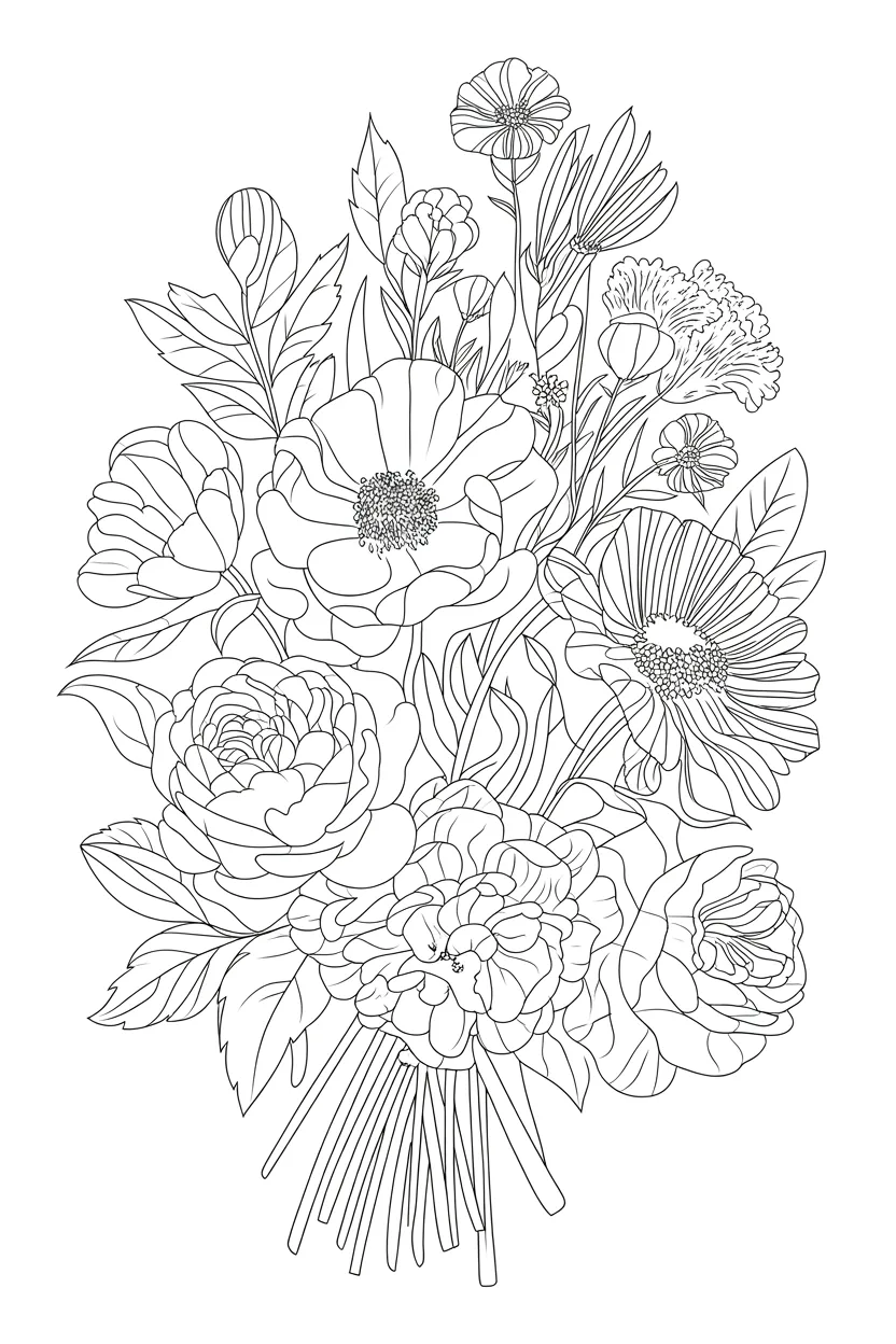 Flowers Design 2 - Flowers Coloring Pages Free Printable for Kids & Adults