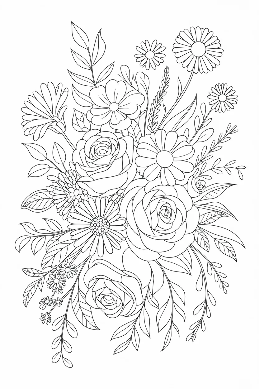 Flowers Design 3 - Flowers Coloring Pages Free Printable for Kids & Adults
