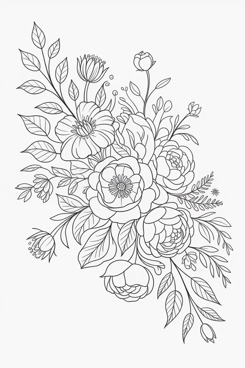 Flowers Design 4 - Flowers Coloring Pages Free Printable for Kids & Adults