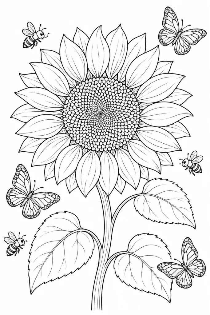 Flowers Design 13 - Flowers Coloring Pages Free Printable for Kids & Adults