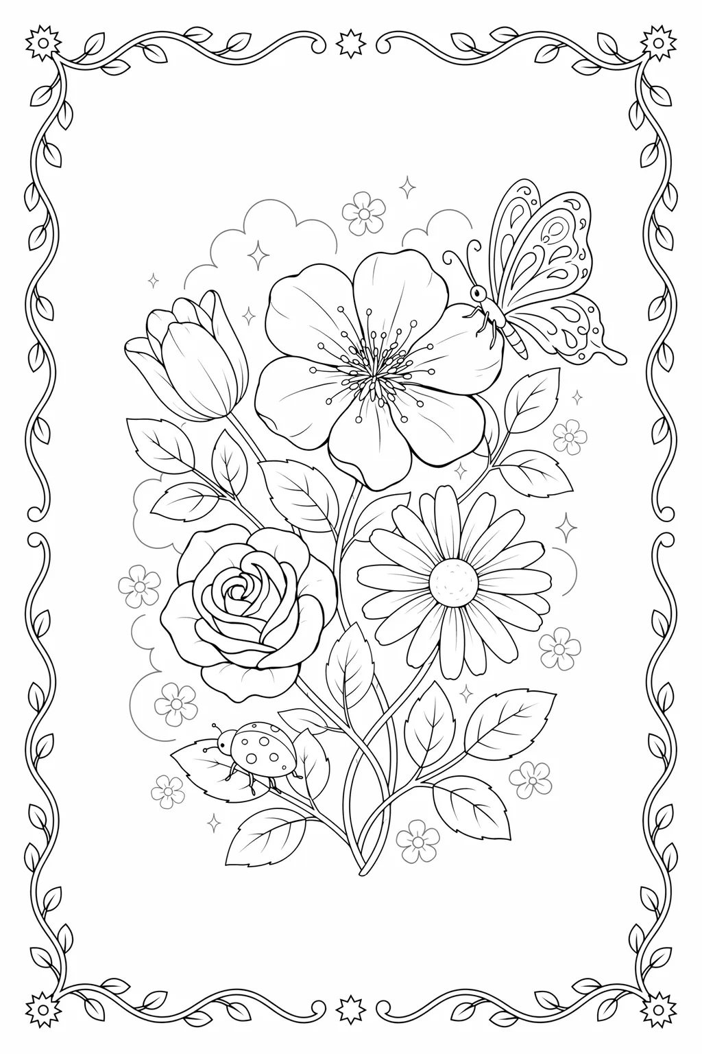 Flowers Design 1 - Flowers Coloring Pages Free Printable - Beautiful Floral