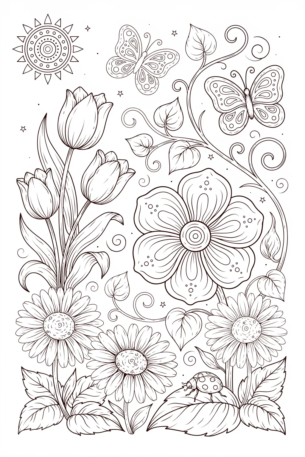 Flowers Design 2 - Flowers Coloring Pages Free Printable - Beautiful Floral