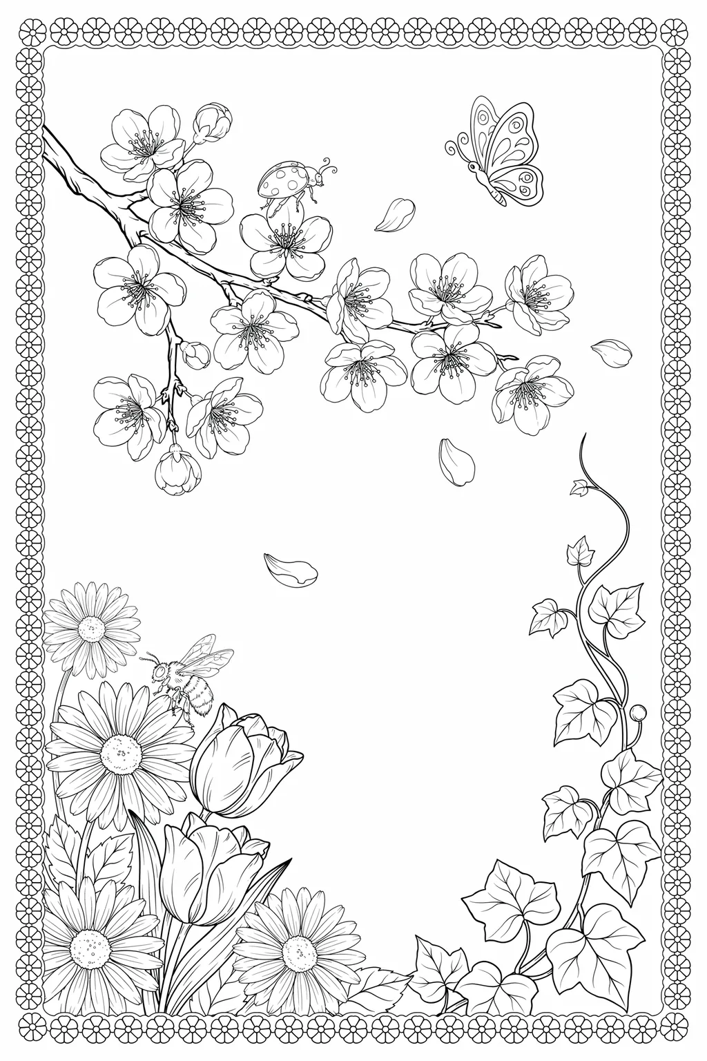 Flowers Design 3 - Flowers Coloring Pages Free Printable - Beautiful Floral