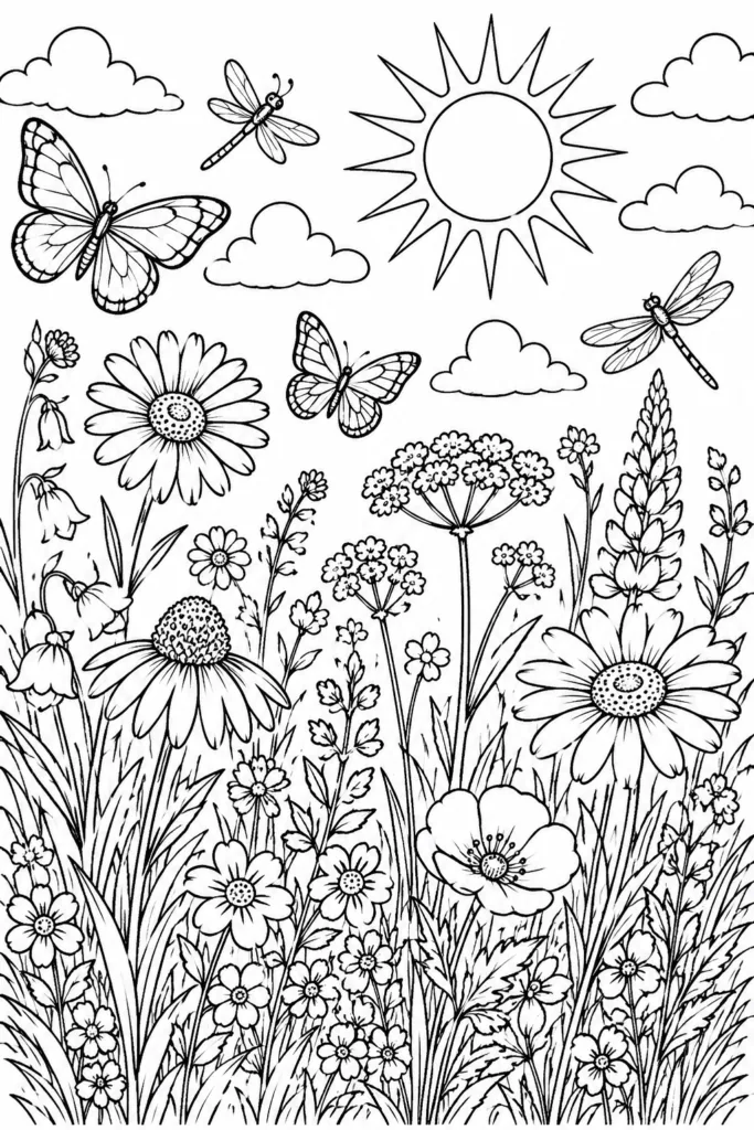 Flowers Design 3 - Flowers Coloring Pages Free Printable for Kids & Adults