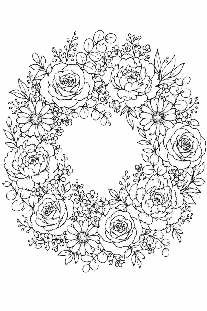 Flowers Design 4 - Flowers Coloring Pages Free Printable for Kids & Adults