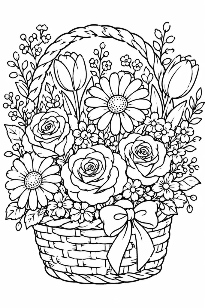 Flowers Design 5 - Flowers Coloring Pages Free Printable for Kids & Adults