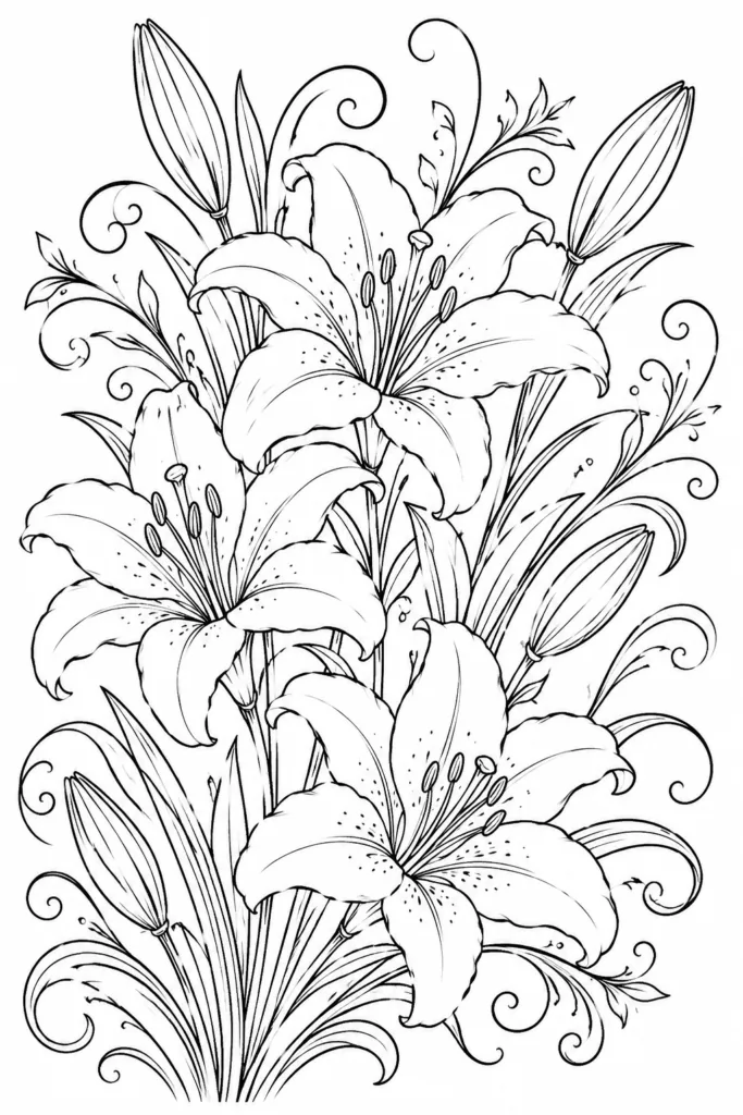 Flowers Design 6 - Flowers Coloring Pages Free Printable for Kids & Adults