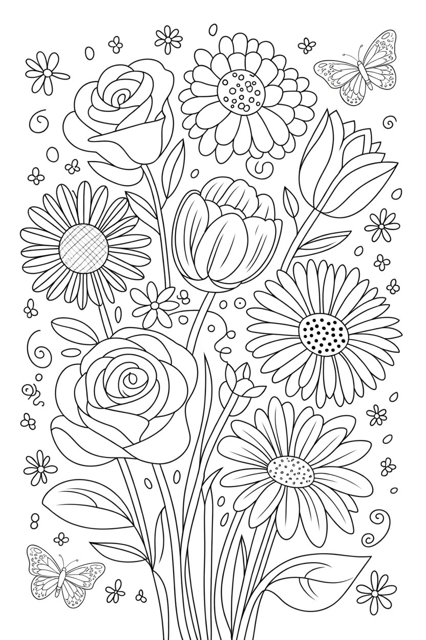 Flowers Design 3 - Flowers Coloring Pages Free Printable - Floral Designs