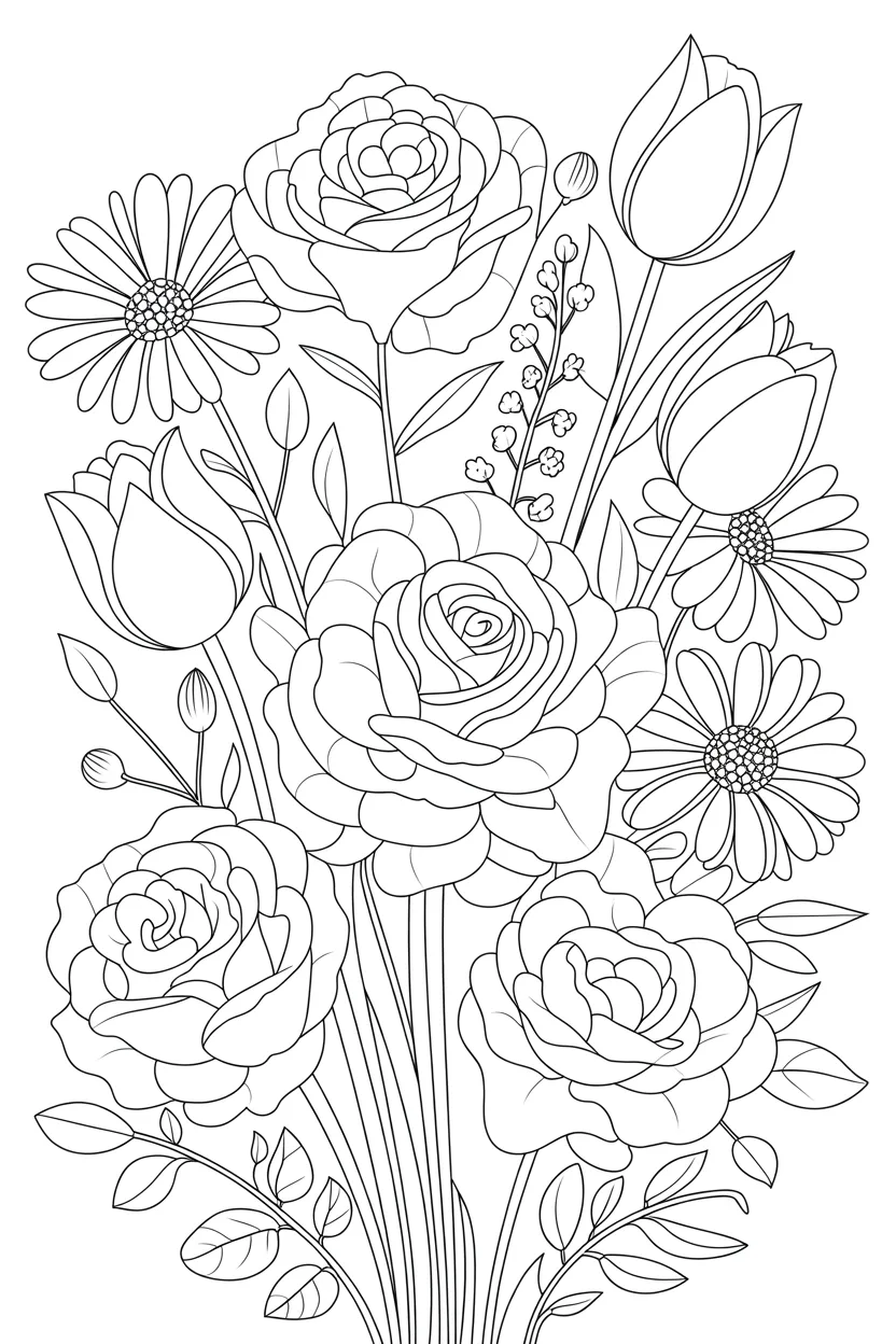 Flowers Design 4 - Flowers Coloring Pages Free Printable - Floral Designs