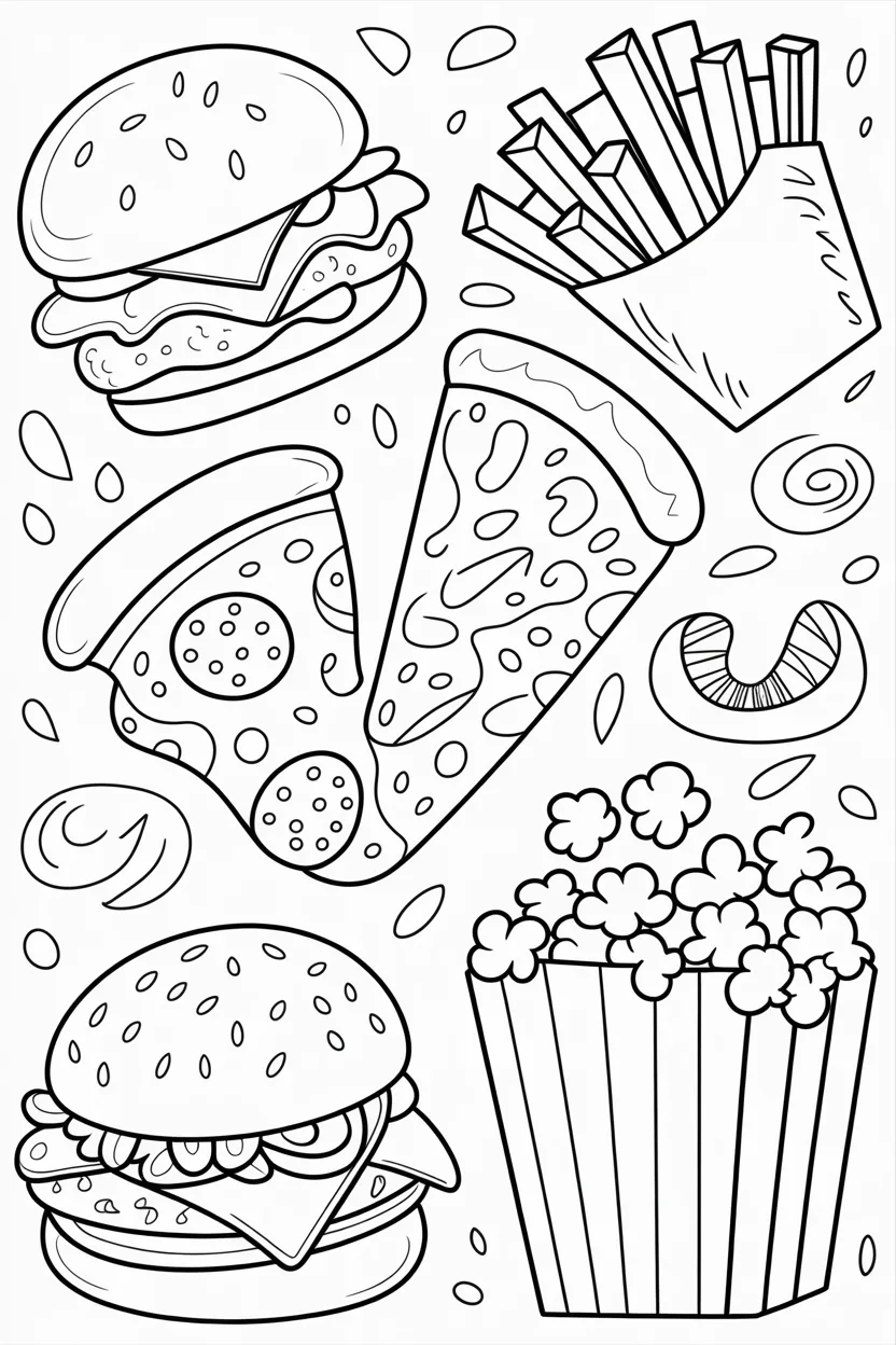 Food doodle Design 1 - 🍔 5 Food Doodle Coloring Pages Free Printable for Kids